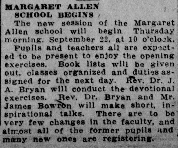Margaret Allen School Begins